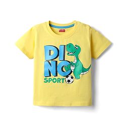 Babyhug Cotton Knit Half Sleeves T-Shirt with Dino Print - Yellow