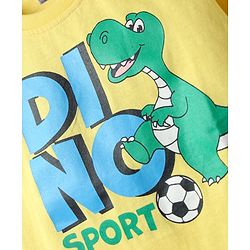 Babyhug Cotton Knit Half Sleeves T-Shirt with Dino Print - Yellow