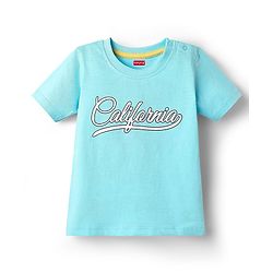 Babyhug Cotton Knit Half Sleeves T-Shirt with Front & Back Beach Theme Print - Aqua Blue