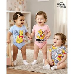 Babyhug Disney Interlock Knit Half Sleeves Onesies With Winnie The Pooh Print Pack Of 3 - Pink Blue & White