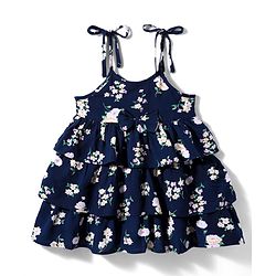 Babyhug Woven Sleeveless Frock with Floral Print - Navy Blue