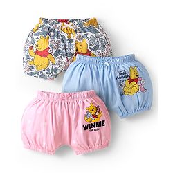 Babyhug Disney Single Jersey Knit Bloomers With Winnie The Pooh Print Pack Of 3 - Pink Blue & White