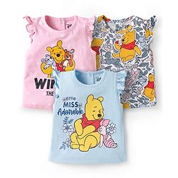 Babyhug Disney Single Jersey Knit Sleeveless T-Shirts With Winnie The Pooh Graphics Pack Of 3 - Pink & Light Blue