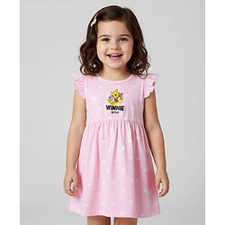 Babyhug Disney Single Jersey Knit Frill Sleeves Frocks With Winnie The Pooh Graphics Pack Of 2 - Pink & White
