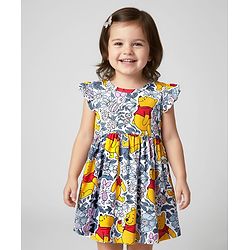 Babyhug Disney Single Jersey Knit Frill Sleeves Frocks With Winnie The Pooh Graphics Pack Of 2 - Pink & White