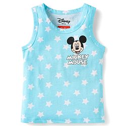 Babyhug Disney Single Jersey Knit Sleeveless Vests With Mickey Mouse & Family Graphics Pack Of 3 - Light Blue Blue & Light Green