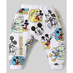 Babyhug Disney Interlock Knit Full Length Diaper Leggings with Mickey Mouse & Family Graphics Pack of 3 - White Blue & Light Green