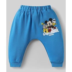 Babyhug Disney Interlock Knit Full Length Diaper Leggings with Mickey Mouse & Family Graphics Pack of 3 - White Blue & Light Green
