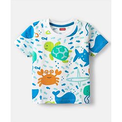 Babyhug Cotton Knit Half Sleeves T-Shirts with Sea Life Print & Stripes Pack of 3 - White