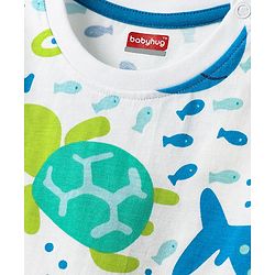 Babyhug Cotton Knit Half Sleeves T-Shirts with Sea Life Print & Stripes Pack of 3 - White