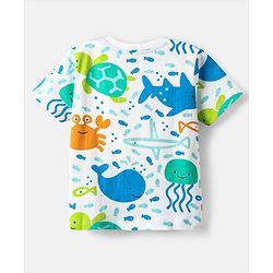 Babyhug Cotton Knit Half Sleeves T-Shirts with Sea Life Print & Stripes Pack of 3 - White