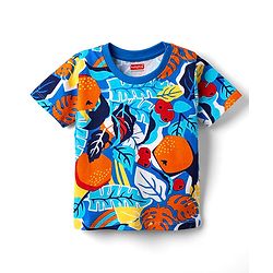 Babyhug Cotton Knit Half Sleeves T-Shirt with Tropical Theme Print - Navy Blue