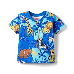 Babyhug Cotton Knit Half Sleeves Henley T-Shirt with Jungle Theme Print - Blue