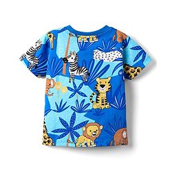 Babyhug Cotton Knit Half Sleeves Henley T-Shirt with Jungle Theme Print - Blue