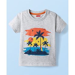 Babyhug Cotton Knit Half Sleeves T-Shirt With Beach Theme Print - Grey