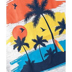 Babyhug Cotton Knit Half Sleeves T-Shirt With Beach Theme Print - Grey