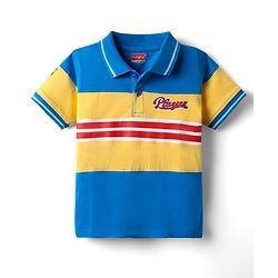 Babyhug Cotton Knit Half Sleeves Cut & Sew Polo T-Shirt with Text Print - Blue