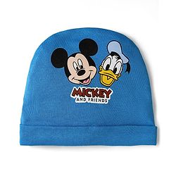 Babyhug Disney 100% Cotton Cap Mittens & Booties Set With Mickey Mouse & Family Graphics Blue - Circumference 28 cm