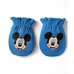 Babyhug Disney 100% Cotton Cap Mittens & Booties Set With Mickey Mouse & Family Graphics Blue - Circumference 28 cm