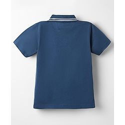 Babyhug Cotton Knit Half Sleeves Polo T-Shirt with Beach Theme Patch Detailing - Navy Blue