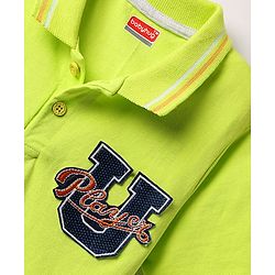 Babyhug Cotton Knit Half Sleeves Polo T-Shirt With Player Text Patch Detailing -Limegreen