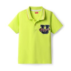 Babyhug Cotton Knit Half Sleeves Polo T-Shirt With Player Text Patch Detailing -Limegreen