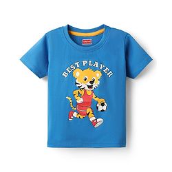 Babyhug Cotton Knit Half Sleeves T-Shirt with Tiger Print - Blue