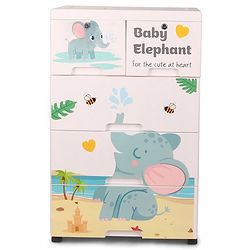 Babyhug 4 Layer High Density Plastic Storage Cabinet with Baby Elephant Print - White