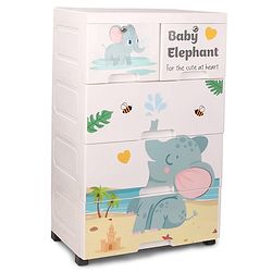 Babyhug 4 Layer High Density Plastic Storage Cabinet with Baby Elephant Print - White
