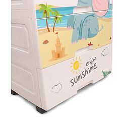 Babyhug 4 Layer High Density Plastic Storage Cabinet with Baby Elephant Print - White