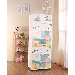 Babyhug 7 Layer High Density Plastic Storage Cabinet with Baby Elephant Print - White