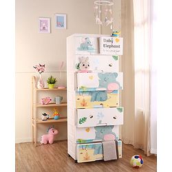 Babyhug 7 Layer High Density Plastic Storage Cabinet with Baby Elephant Print - White