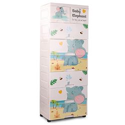 Babyhug 7 Layer High Density Plastic Storage Cabinet with Baby Elephant Print - White