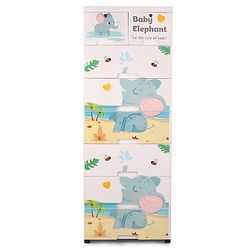 Babyhug 7 Layer High Density Plastic Storage Cabinet with Baby Elephant Print - White