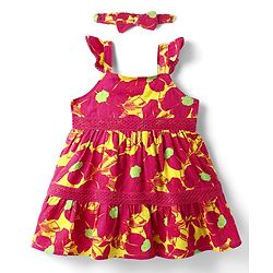 Babyhug Rayon Woven Frocks & Headband With Abstract Print - Red