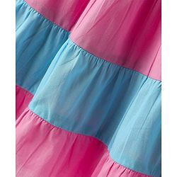 Babyhug Cotton Woven Sleeveless Frock With Smock Detailing & Floral Applique - Dark Pink & Blue