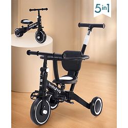 Babyhug Most Advanced 5 in 1 Baby Cycle Mini Marvel Tricycle with Adjustable Parent Handle - Black