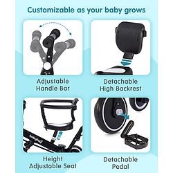 Babyhug Most Advanced 5 in 1 Baby Cycle Mini Marvel Tricycle with Adjustable Parent Handle - Black