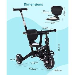 Babyhug Most Advanced 5 in 1 Baby Cycle Mini Marvel Tricycle with Adjustable Parent Handle - Black