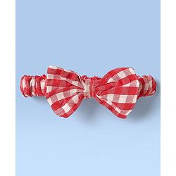 Babyhug Seer Sucker Woven Sleeveless Checkered Frock Bloomer & Headband With Bow Applique - Red