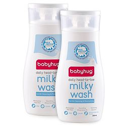 Babyhug Milk Protein Formula Daily Head To Toe Milky Wash No Tear Formula 2 In 1 Shampoo & Body Wash Pack of 2 - 200 ml Each
