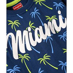 Babyhug Cotton Knit Half Sleeves T-Shirt with Beach Theme Print - Navy Blue