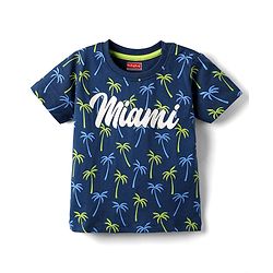 Babyhug Cotton Knit Half Sleeves T-Shirt with Beach Theme Print - Navy Blue