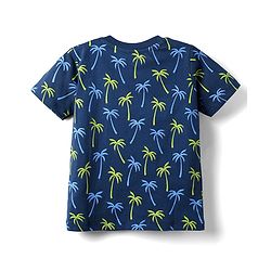 Babyhug Cotton Knit Half Sleeves T-Shirt with Beach Theme Print - Navy Blue