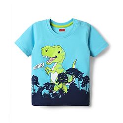 Babyhug Cotton Knit Half Sleeves T-Shirt With Dino Print -Light Blue