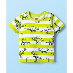 Babyhug Cotton Knit Half Sleeves T-Shirt With Dino Print - Limegreen