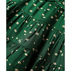 Babyhug Cotton Woven Frill Sleeves Floral Printed Frock With Bow Applique & Headband - Dark Green