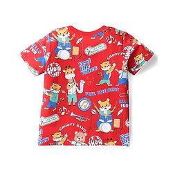 Babyhug Cotton Knit Half Sleeves T-Shirts with Animal Print & Stripes Pack of 3 - Blue & Red