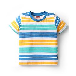 Babyhug Cotton Knit Half Sleeves T-Shirts with Animal Print & Stripes Pack of 3 - Blue & Red