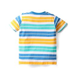 Babyhug Cotton Knit Half Sleeves T-Shirts with Animal Print & Stripes Pack of 3 - Blue & Red